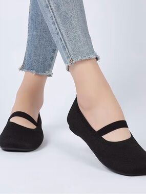 Wide Toe Box Mary Jane Knit Ballet Flats